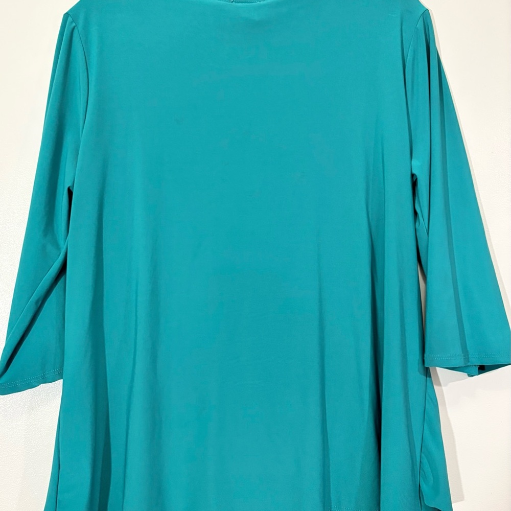 Blue Draped Blouse with 3/4 Sleeves - Picture 6 of 6